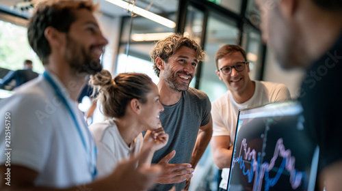 Sports cardiology team reviewing an athlete’s test results during a multidisciplinary meeting, cardiologist, sports physician, physiotherapist and coach gathered around a large