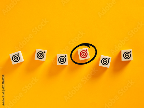 Choosing right target among many targets for business objective on yellow background
