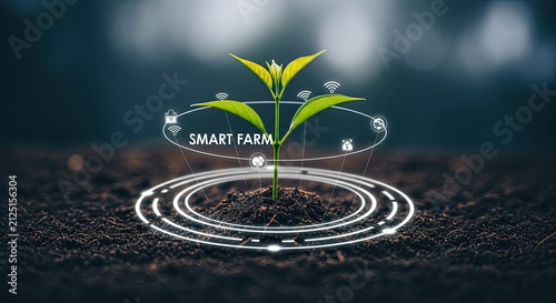 Smart Farm Technology Concept with Growing Plant and Digital Network.