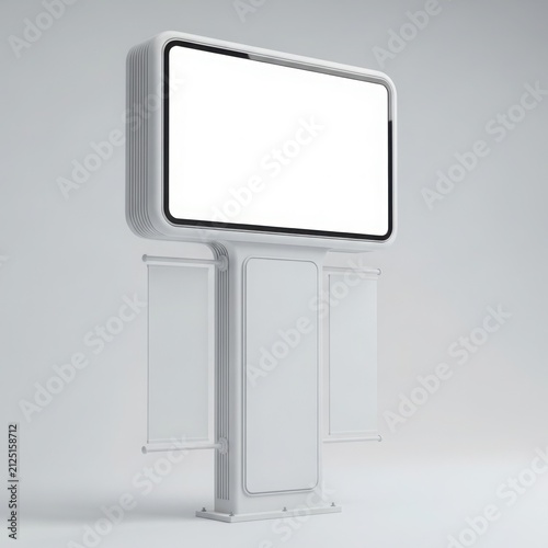 A minimalist white digital billboard display isolated on a clean gray background