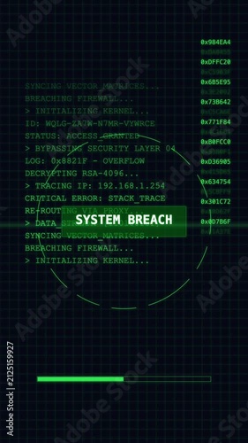 Digital System Breach Cyber Attack Screen Animation