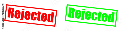 Two rubber stamps with the word 'Rejected' in red and green on a plain surface Isolated on transparent background