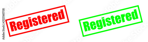 Two rubber stamps with the word Registered in red and green Isolated on transparent background