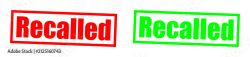 Two rubber stamps with the word 'Recalled' in red and green isolated on transparent background