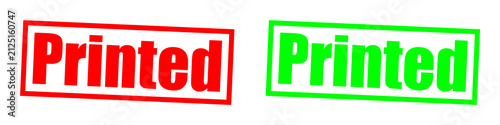 Red and green rubber stamps with the word 'Printed' isolated on transparent background