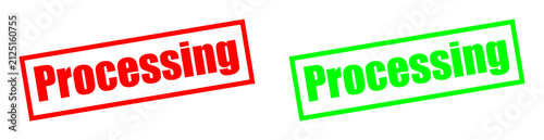 Фотография Two rubber stamps with the word Processing in red and green Isolated on transpar