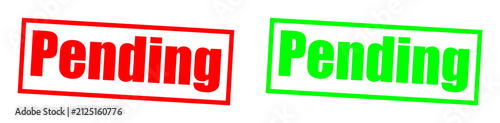 Two rubber stamps with the word 'Pending' in red and green on transparent backgrounds