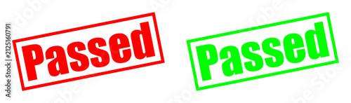 Two rubber stamps red and green with the word 'Passed' during a clean studio session isolated on transparent background