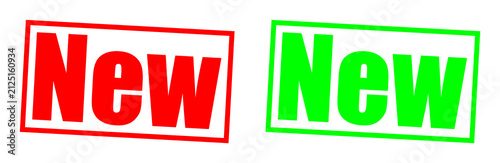 Two 'New' stamps red and green during a clean presentation on transparent background