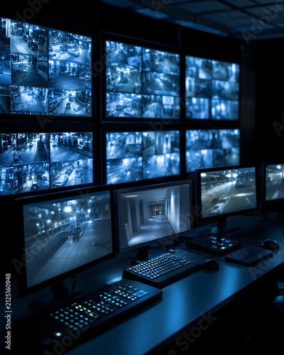 Security Operations Center with Surveillance Screens