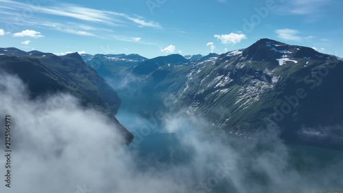 Aerial view of a massive fjord landscape in Norway