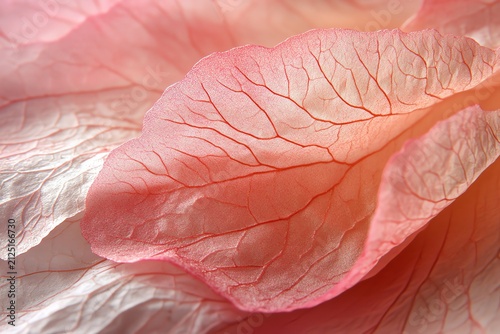 Close-up of Delicate Pink Leaf Veins Showing Intricate Texture and Translucence in Natural Light