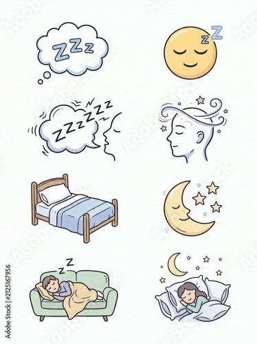 Collection of sleep and dream related icons and illustrations