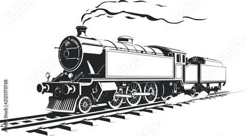 Fotografía Train Illustration of a Vintage Steam Locomotive on Railroad Tracks Emitting Smo