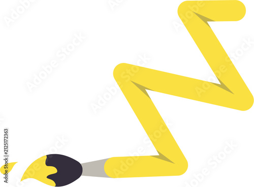 Creative yellow paint brush stroke forming a dynamic zigzag line on a white background for art and design concepts