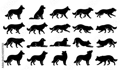 Obraz na plátně Black Border Collie Herding Dog Pet Silhouette Icon Collection