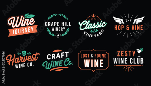 Картината върху платно Retro Vintage Wine Collection Logos for Wineries and Clubs