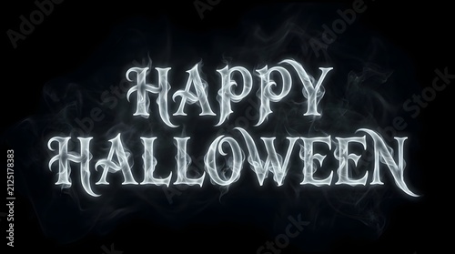 Happy halloween text written in ethereal ghostly smoke on a black background