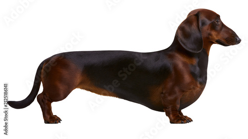 Принти на полотні Smooth coat dachshund dog with brown and black fur, isolated on transparent back