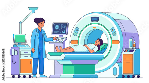 Foto Medical Scan Machine with Patient and Technician