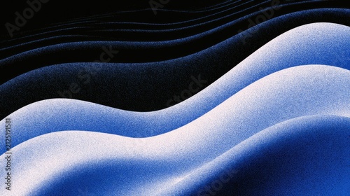 Abstract, undulating waves of dark blue and white, textured with grain