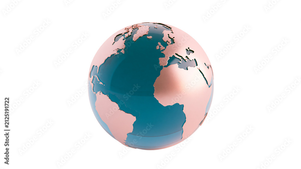 Fototapeta premium Shiny metallic copper and teal globe, isolated on transparent background
