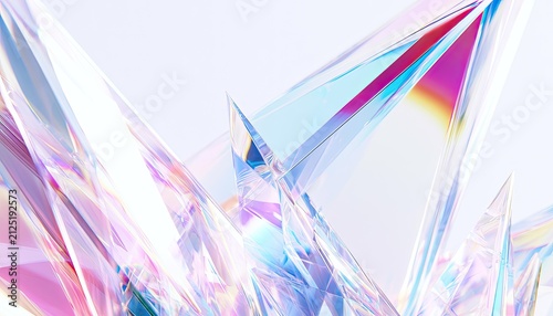 Abstract prismatic shards refract light with vibrant, iridescent hues