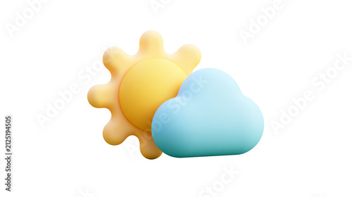 Stylized yellow sun and blue cloud icons, isolated on transparent background