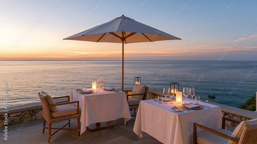 Fototapeta premium Cliffside Restaurant Terrace with Ocean View