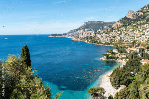Panoramic view of Monaco and the French Riviera coast from Roquebrune-Cap-Martin