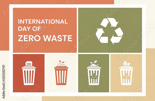 International Day of Zero Waste Recycle and Sorting Bins Concept