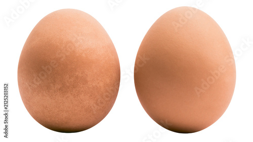 Two brown chicken eggs with textured shells, isolated on transparent background