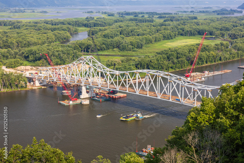 Mississippi River Bridge Construction Scenic Landscape with Car Ferry