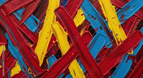 Abstract Oil Painting Texture with Thick Red Blue and Yellow Impasto Brushstrokes for Background