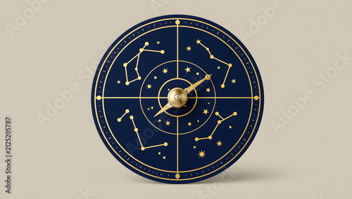 Astronomical star chart wheel with gold constellation markings