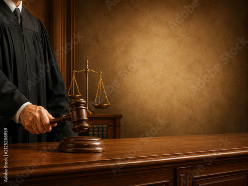 Juez, justicia, ley, maza y balanza de sentencia y veredicto judge en juzgado con espacio editable texto personalizable en juicio, condena y demanda resolución judicial