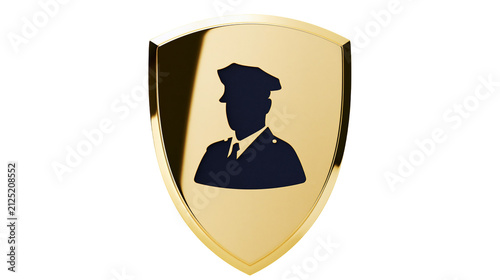 Canvas Print Golden shield emblem with dark blue police officer silhouette, isolated on trans