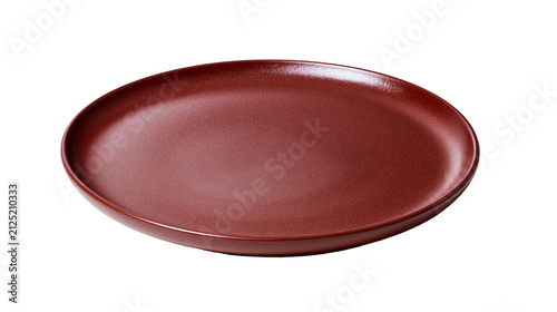 Fotografie Matte red ceramic plate with textured surface, isolated on transparent backgroun