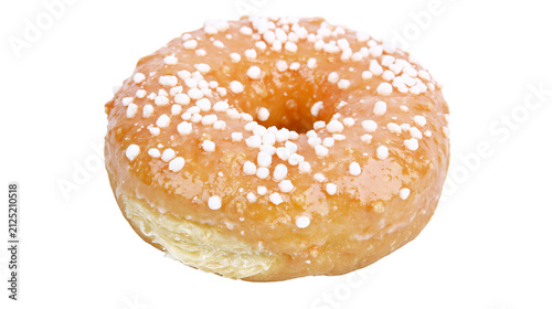 Cuadro en lienzo Golden glazed donut with white sugar pearls, isolated on transparent background