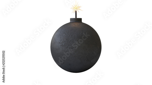 Obraz na plátně Round black bomb with lit fuse, isolated on transparent background