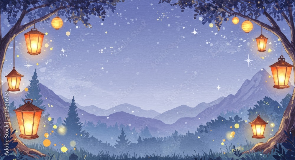 Fototapeta premium night landscape with lantern