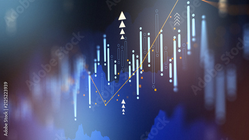 Business chart showing stock exchange trading data with upward trends and fluctuations
