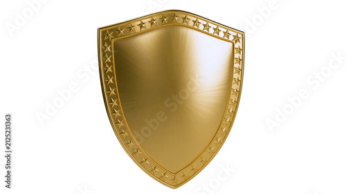 Canvas Print Shiny golden shield with star border, isolated on transparent background