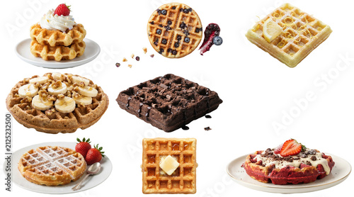Quadro su tela A variety of waffles with sweet and savory toppings, styled as a colorful breakfast and dessert assortment