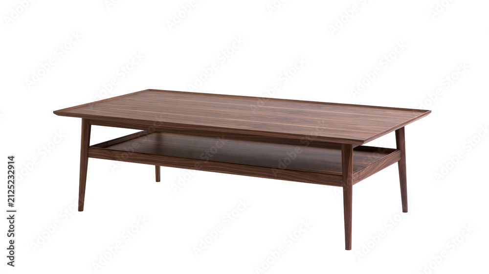 Fototapeta premium Modern dark wood coffee table with lower shelf, isolated on transparent background