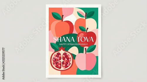 Rosh hashanah greeting card design with apples and pomegranate illustration