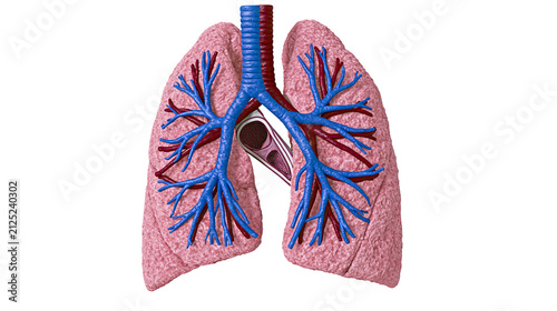 Foto Detailed human lungs with branching bronchi and blood vessels, isolated on trans