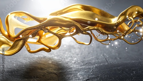Liquid gold abstract splash with pearls and bokeh