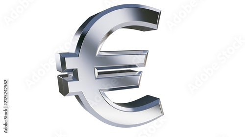Shiny chrome euro symbol with metallic texture, isolated on transparent background