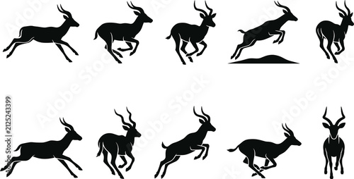 Antelope silhouette icons line art, gazelle wildlife artwork illustration, safari motion design graphics, nature sketch outline artwork
